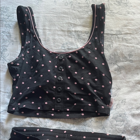 La Vie En Rose Black Pajama Set with Pink Dots - Picture 1 of 2